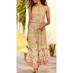 ASH & EDEN Floral Print Halter Neck Maxi Dress Women's Size Small